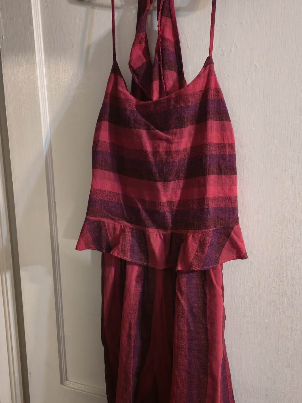 Anthropologie Pink & Purple Striped Ruffle Romper